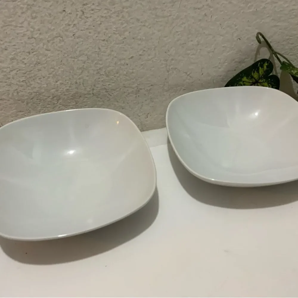 Set of 2 IKEA Square Soup Cereal Bowl Salad 8” White Porcelain 21986 Thailand G5
